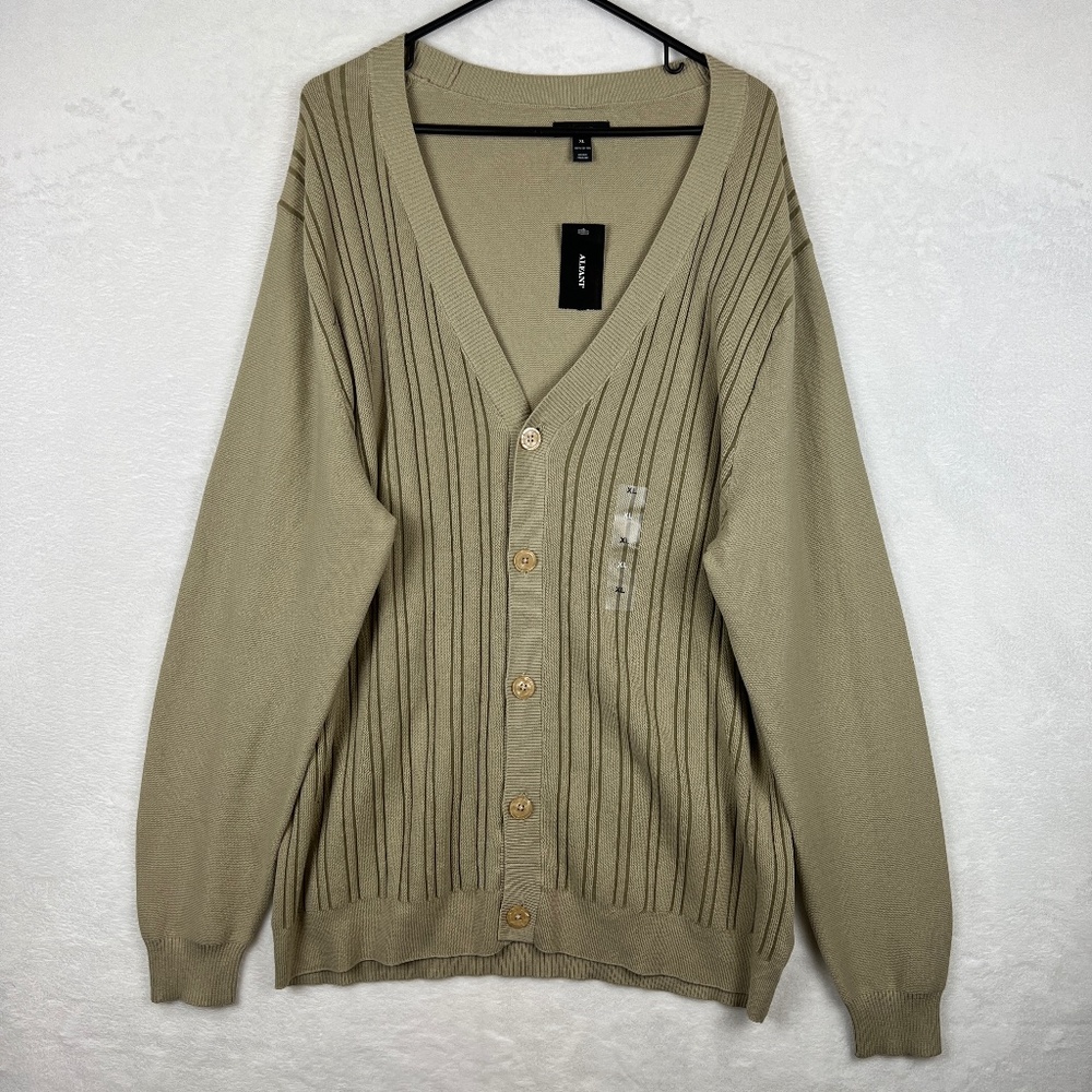 Alfani Cardigan Sweater Mens Size XL Extra Large Beige Striped Long Sleeve Knit